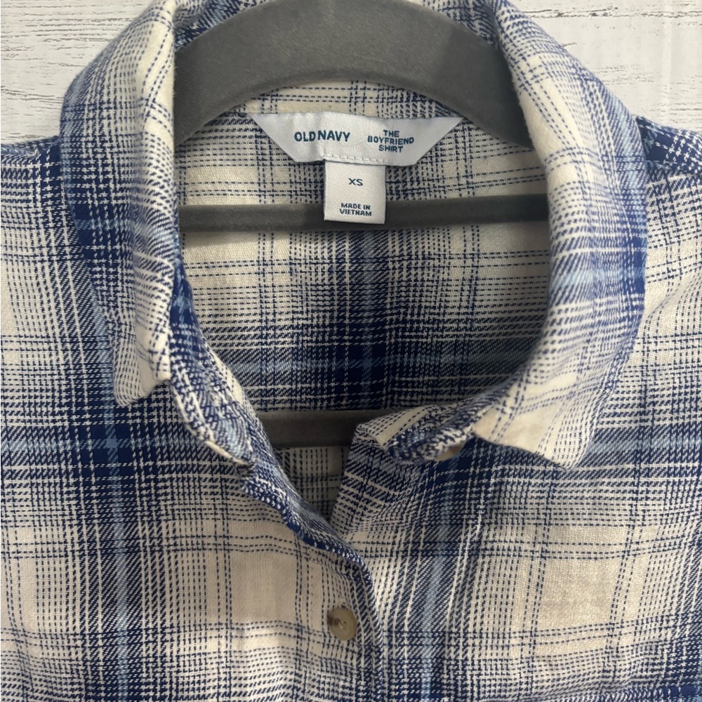 Old Navy Plaid Flannel Shirt Women's XS (Fits like a Small) Blue White - Picture 5 of 7